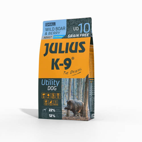 JULIUS K-9 Adult Utility Dog Hypoallergenic Wild boar&Berry (vaddisznó&bogyós gyümölcsök) 10kg - Gabonamentes száraztáp, felnőtt kutyák részére (SMALL)